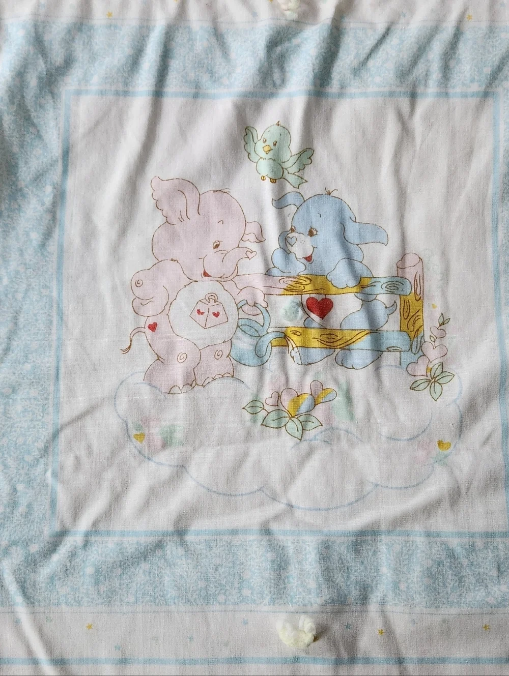 Vintage Handmade Care Bears Baby Quilt